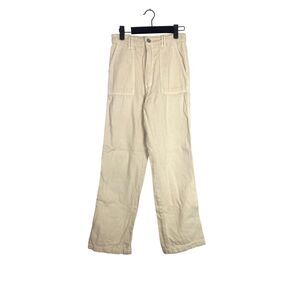 ZARA Cargo Relaxed Cotton Straight Leg Pants Zip Button 4 Pocket XS Cream #3188